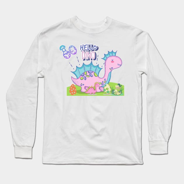 HELLO DINO Long Sleeve T-Shirt by MeKong